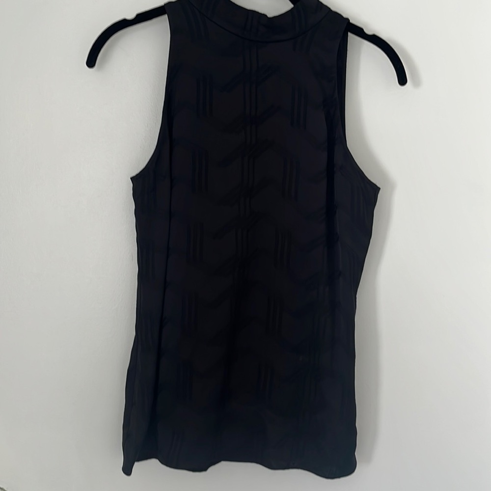 NWT THEORY Women's Silk Jacquard Sleeveless Tie Mock Shell Top Black size XS
